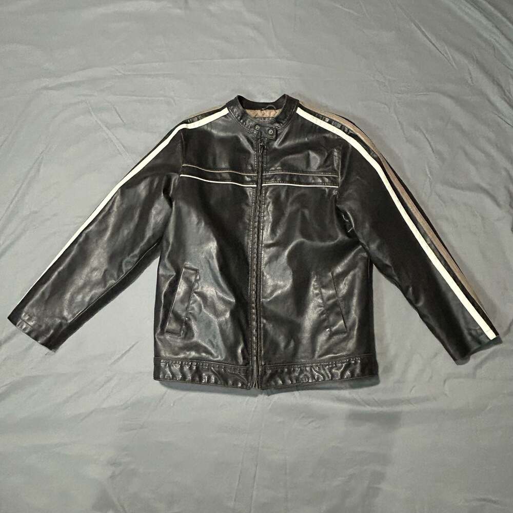 Arizona Jean Co. Leather Moto Jacket – Black with Tan and White Stripes